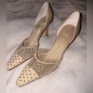 Nina Women's Cream Mesh Crystal Heels